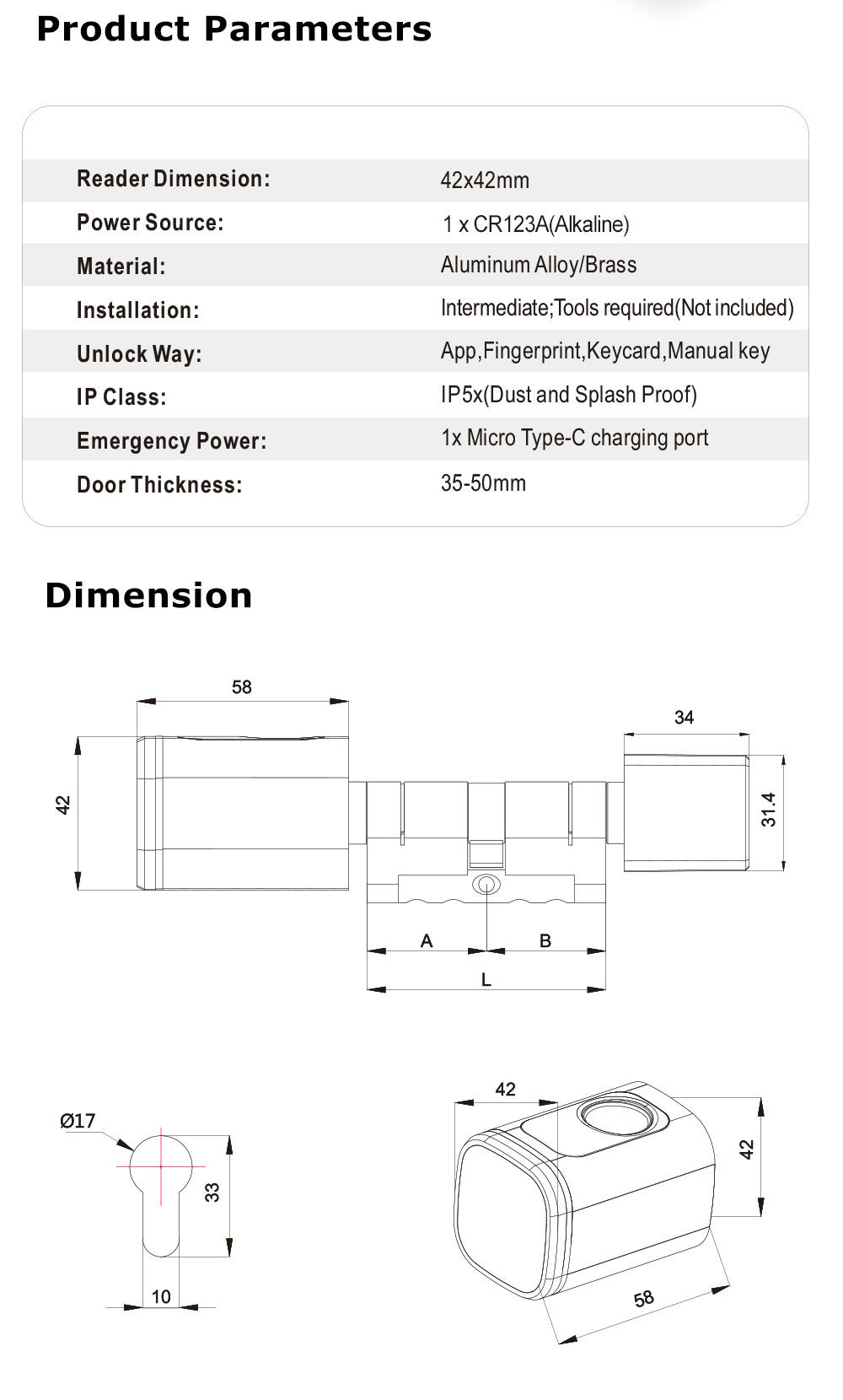 Tuya Bluetooth Fingerprint Door Lock YFBF-S1