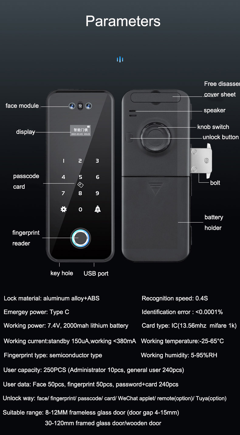 Face Recognition Glass Door Lock YFBG-908