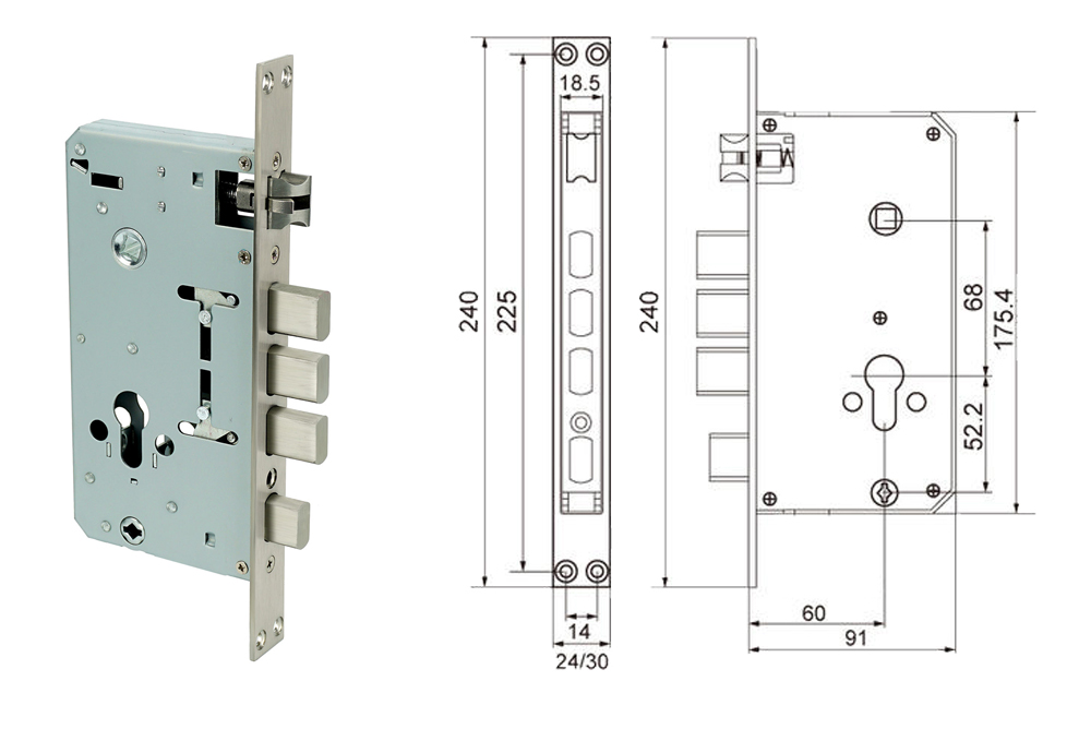 6068 Mortise Stainless Steel Hotel Lock YFH-1088