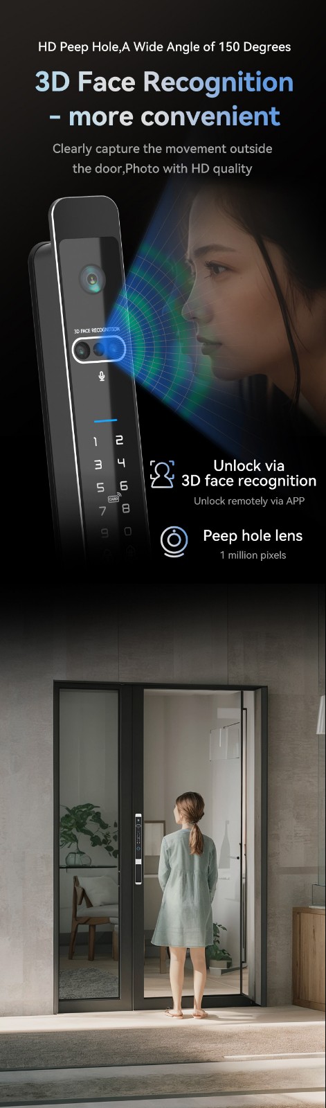 Slim Door Smart Lock With Digital Peephole YFFR-Z1pro max