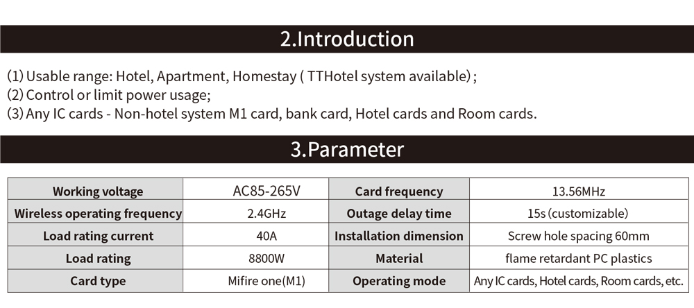 TThotel Compatiable Energy Saving Switch RF-TT