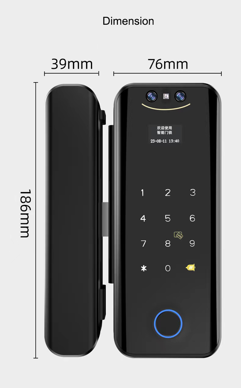 Tuya Wifi Smart Frameless Glass Door Lock YFWGR-918